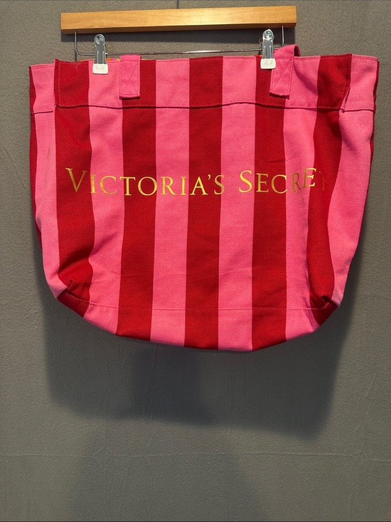 Victoria's Secret Handbags - Victoria's Secret Pink and Red Striped Canvas Tote